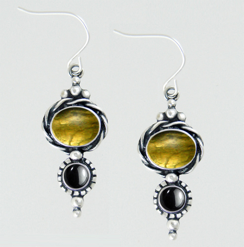 Sterling Silver Drop Dangle Earrings With Citrine And Hematite